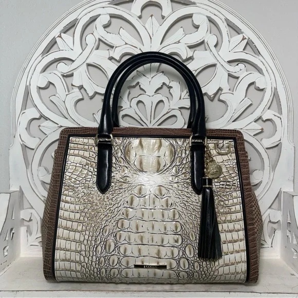 Brahmin Small Finley Satchel Timeless Taupe Skien Melbourne Leather - Picture 9 of 10